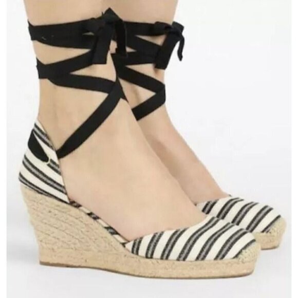 J. Crew Espadrille Wedges With Ankle Wrap In Stripe Shoes Women’s Size 10 Summer - Picture 1 of 11